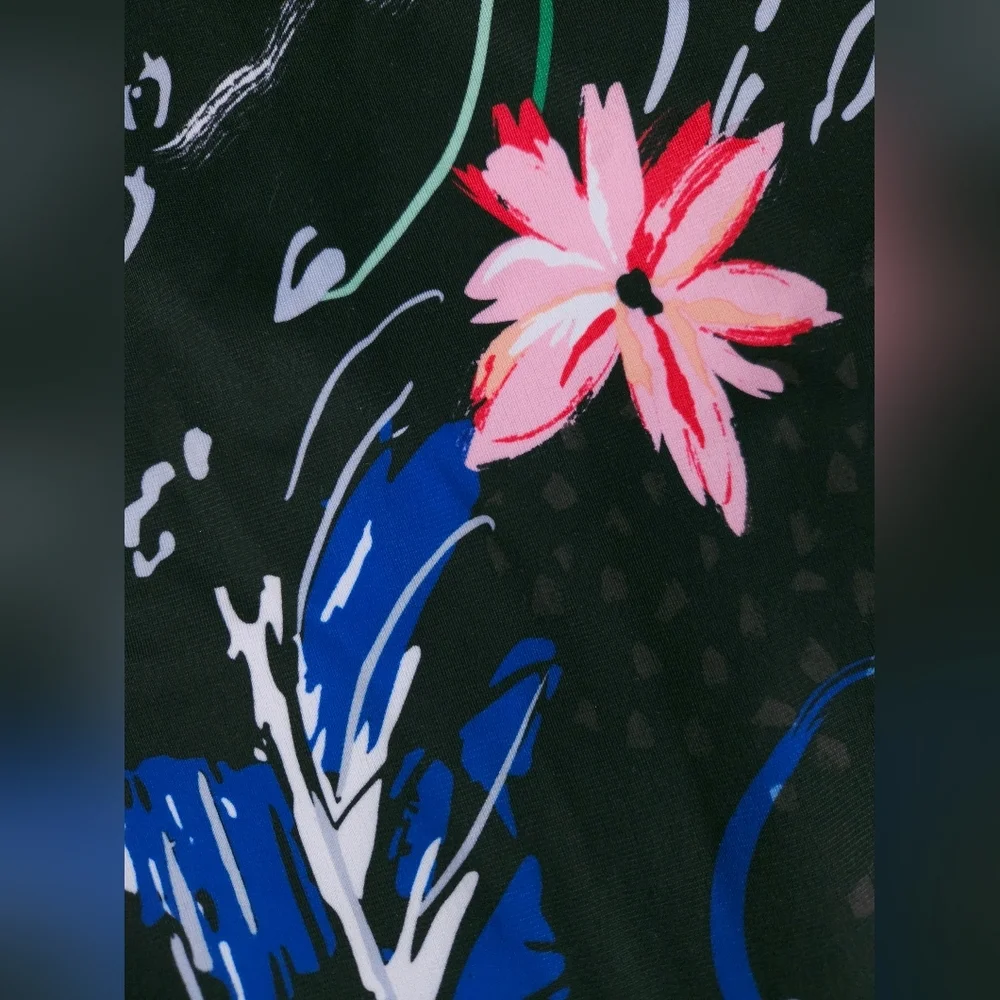 Adidas Girls Black Pink Spring Floral Tricot Tropical Track Jacket Size 10-12